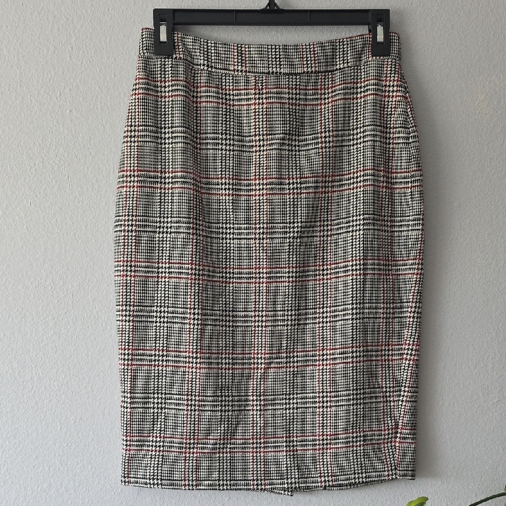 1. State Plaid Pencil Skirt in Black, White, and Red